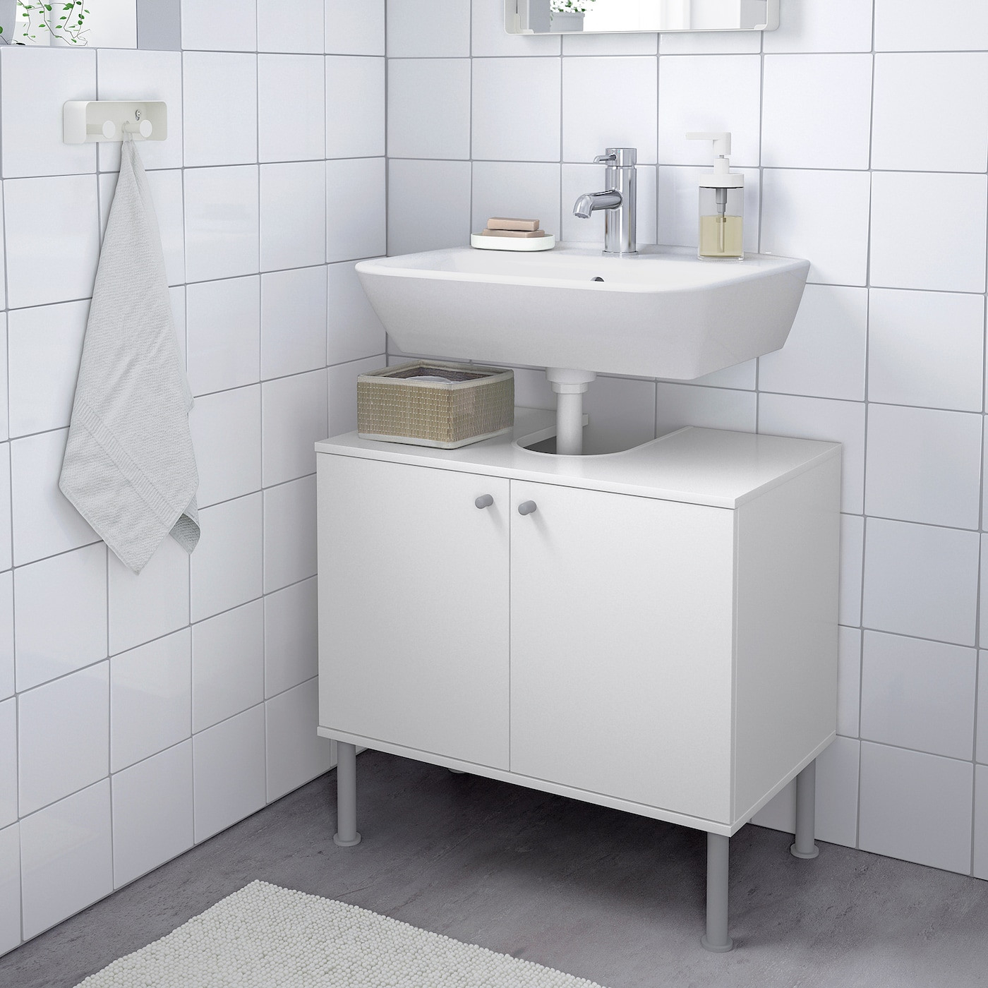 Fullen Waschbeckenunterschrank, 2 Türen - Weiß 60X55 Cm throughout Badezimmerschrank Unter Lavabo